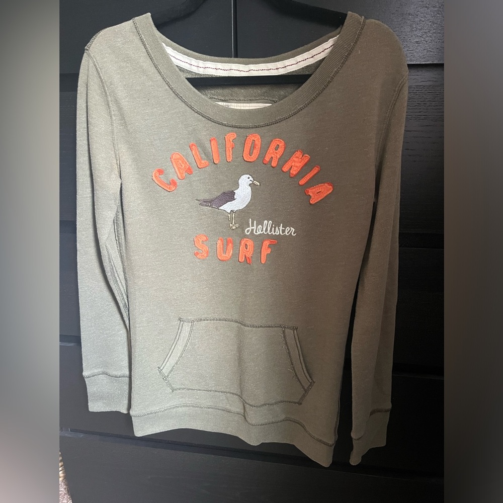 Y2K Hollister California Surf Coastal Beach Sweatshirt Olive Green Small 🌴
